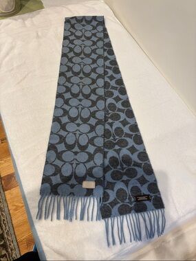 Coach Men's Signature Jacquard Scarf in Blue and Black